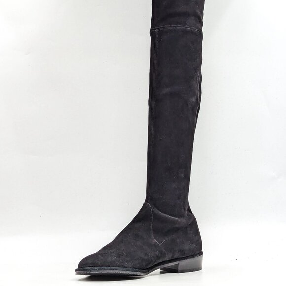Stuart Weitzman Women Lowland Back Lace Black Suede OTK fashion Boots size 7.5 - Picture 3 of 11